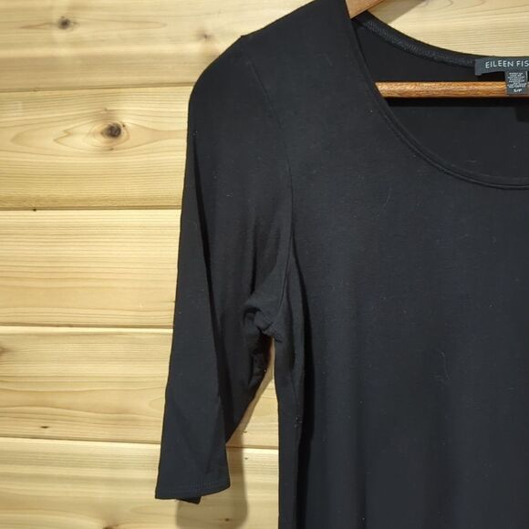 Eileen Fisher Womens Top Small Black Short Sleeve Tunic Basic - Picture 3 of 8